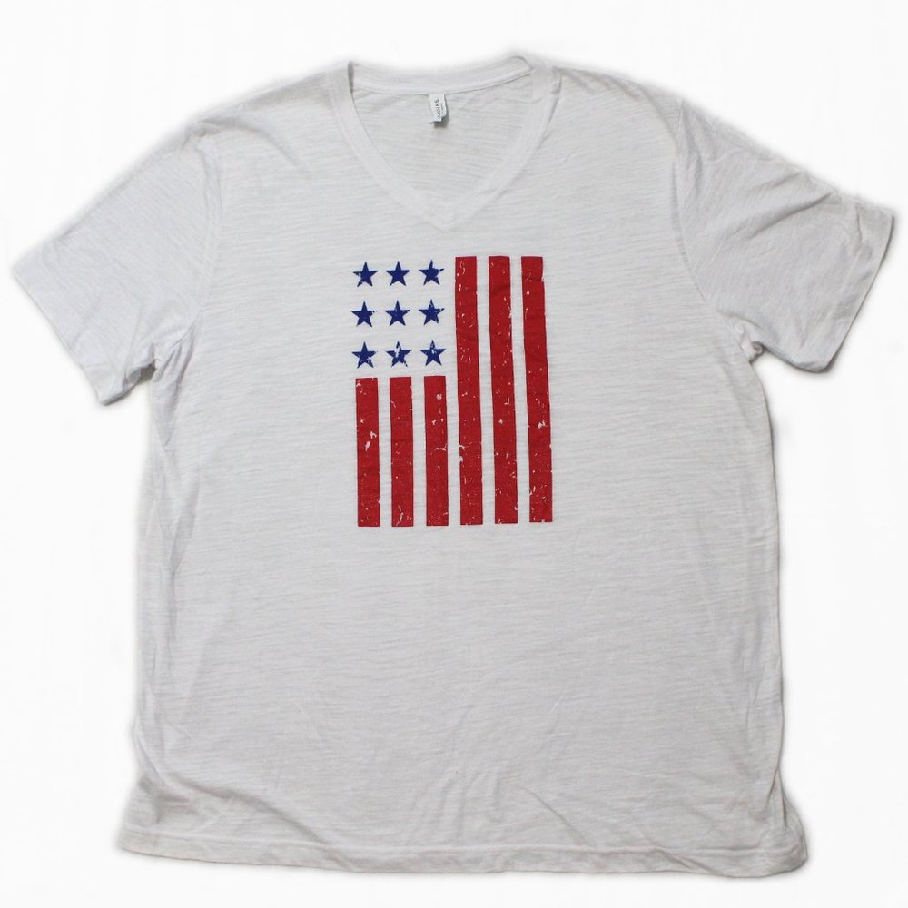 🆕2XL American Flag White V-Neck Burnout Te